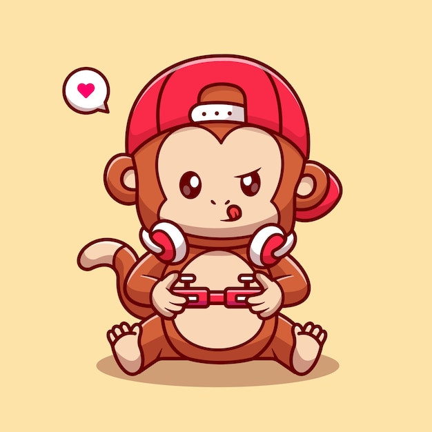 Vetor grátis gamer de macaco bonito jogando o jogo dos desenhos animados ilustração de ícone vetorial ícone de tecnologia animal isolado