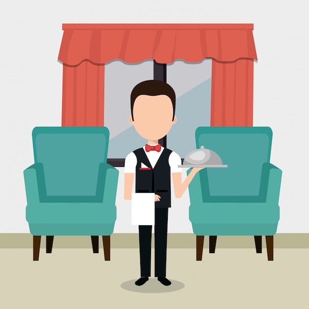 garçom trabalhando no personagem do hotel