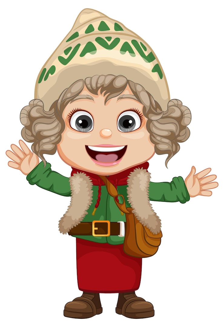 Vetor grátis garota alegre com roupas de inverno para personagem de desenho animado de natal