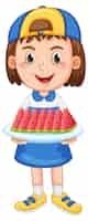 Vetor grátis garota de desenho animado segurando o prato de melancia fatiado