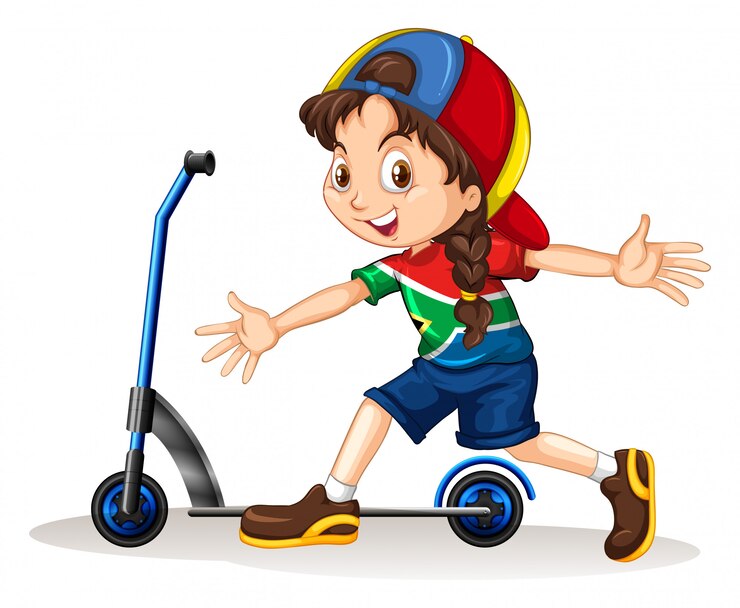 Vetor grátis garota de pé ao lado de scooter