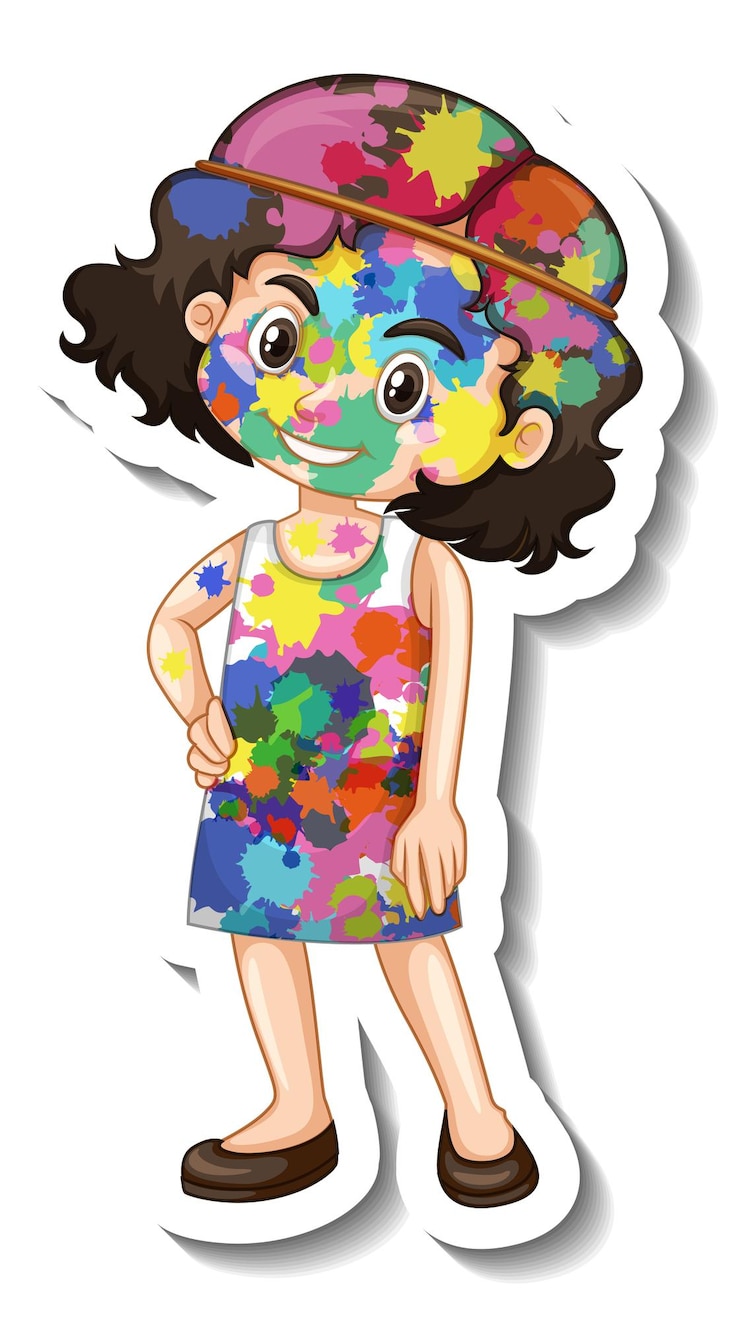 Vetor grátis garota feliz com um adesivo de corpo colorido em fundo branco