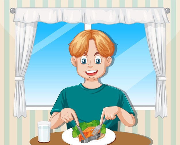 Vetor grátis garoto adolescente comendo na mesa