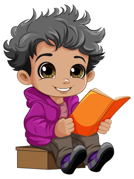 Vetor grátis garoto bonito lendo personagem de desenho animado do livro