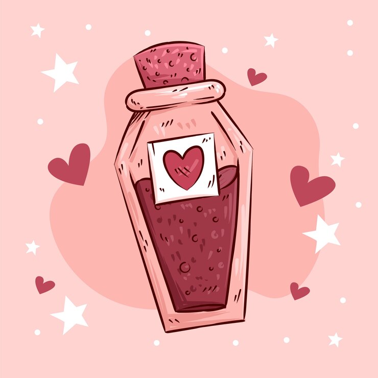 Vetor grátis garrafa de poção de amor desenhada de mão ilustrada