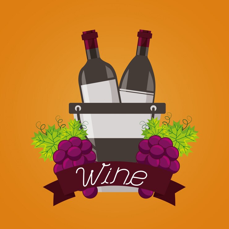Vetor grátis garrafas de vinho balde de gelo uvas frutas