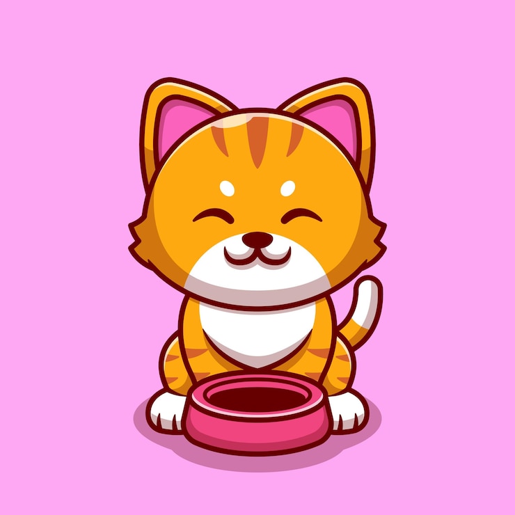 Vetor grátis gato bonito com ilustração do ícone dos desenhos animados da tigela do gato.