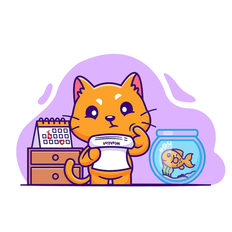 Vetor grátis gato bonito com peixes na ilustração do ícone do vetor dos desenhos animados do aquário. conceito de ícone de natureza animal isolado