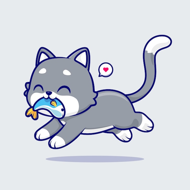 Vetor grátis gato bonito comendo ilustração vetorial de ícone de desenho animado de peixe conceito de ícone de comida animal isolado vetor plano