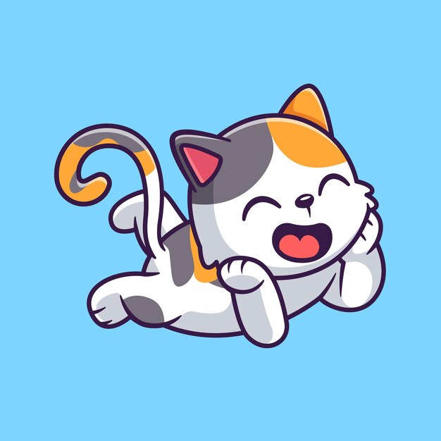 Gato bonito deitado no chão Ícone vetorial de desenho animado Ilustração Ícone de natureza animal Vector plano isolado