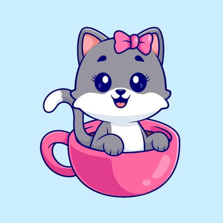Vetor grátis gato bonito em xícara de café ícone vetorial de desenho animado ilustração de animal ícone de bebida vector plano isolado