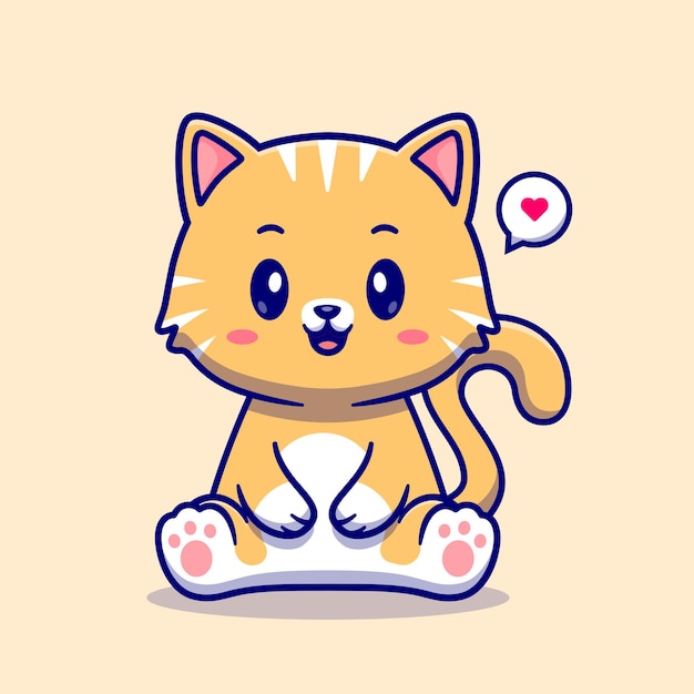 Conjunto de ilustrações de personagens de desenhos animados de gato bonito.  gatos com nariz em forma de coração, gatinhos fofinhos felizes sorrindo,  gatinhos laranja e cinza sentados no branco