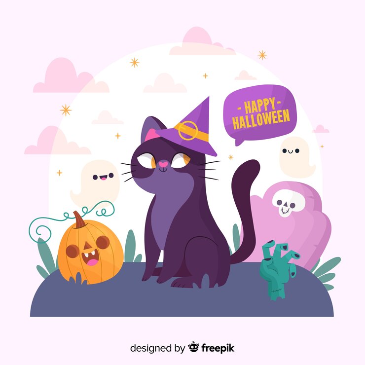 Vetor grátis gato de halloween desenhado à mão