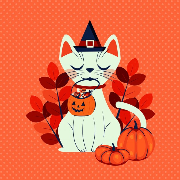 Gato de Halloween disfarçado de personagem de bruxa