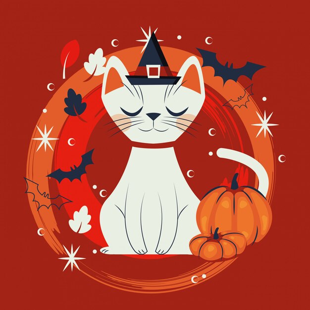 Gato de Halloween disfarçado de personagem de bruxa