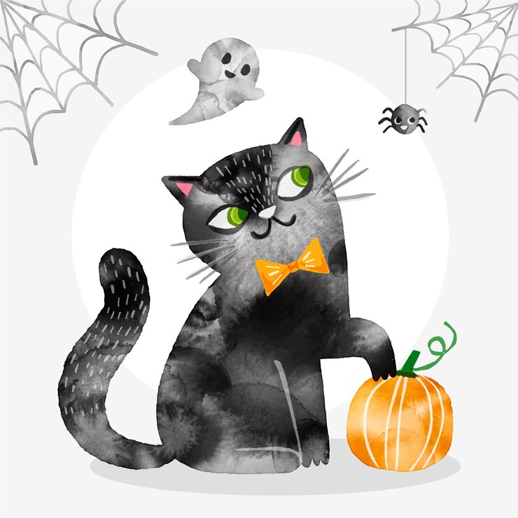 Vetor grátis gato de halloween em aquarela