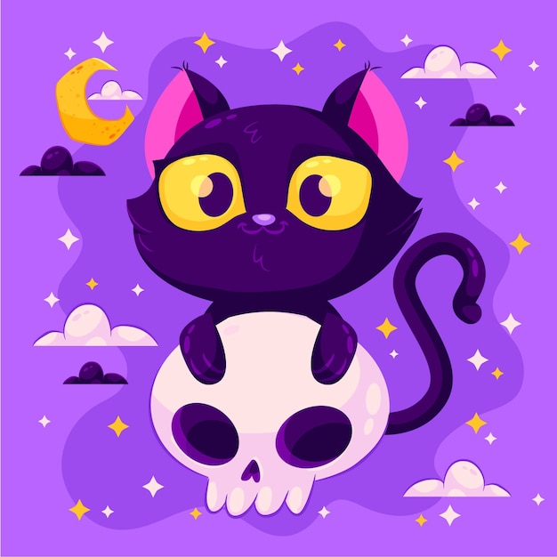 Vetor grátis gato de halloween em design plano