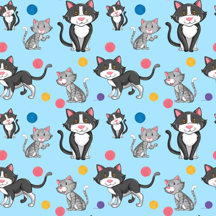Vetor grátis gato diferente no padrão sem emenda