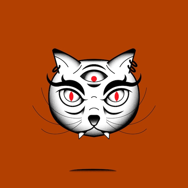 Vetor grátis gato monstro japonês bakeneko de três olhos em um vetor de fundo marrom