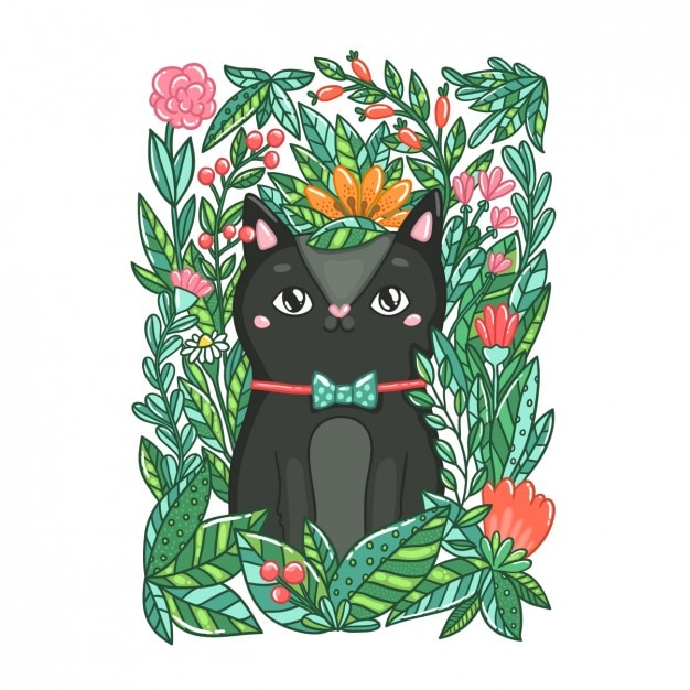 Vetor grátis gato tirado colorido da mão