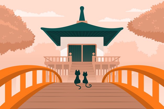 Gatos desenhados à mão na ilustração do japão