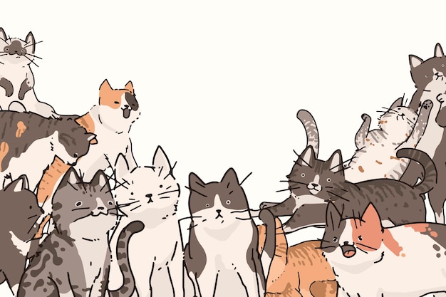 Vetor grátis gatos doodle padrão de fundo