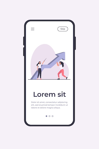 Vetor grátis gestores resistindo à crise. mulher apontando para cima, seu colega segurando a ilustração em vetor plana seta de crescimento. negócios, solução de problemas, conceito de embasamento para banner, design de site ou página de destino