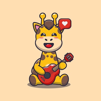 Girafa gira tocando guitarra ilustração de animal bonito dos desenhos animados