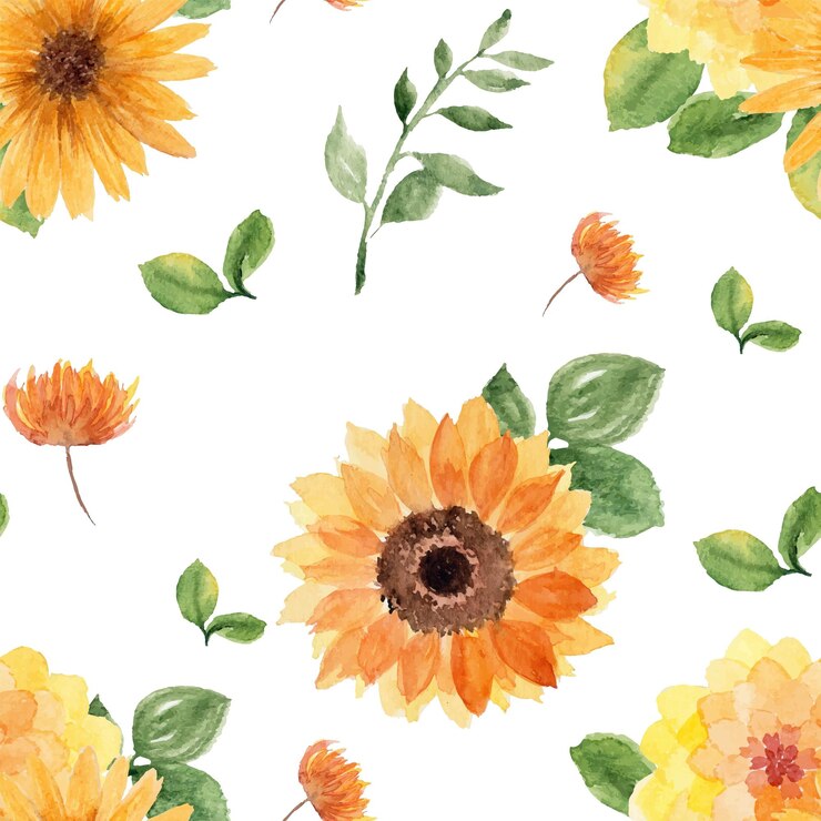 Vetor grátis girassol aquarela floral padrão sem emenda