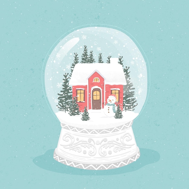 Vetor grátis globo de bola de neve de natal vintage