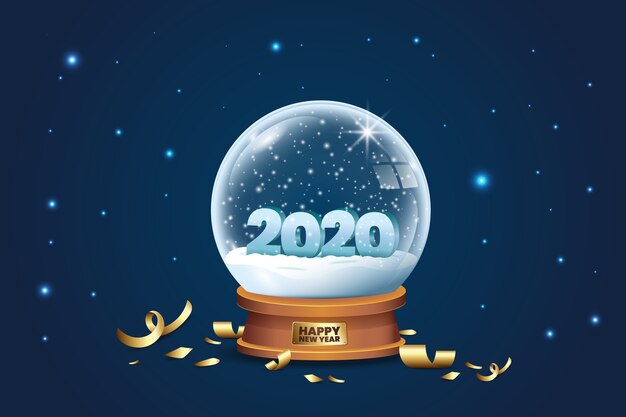 Globo de cristal com neve e confetes para o ano novo de 2020