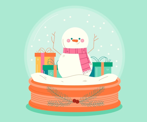 Globo de neve de natal desenhado com boneco de neve