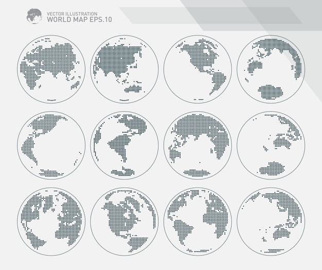 Globos mostrando a terra com todos os continentes