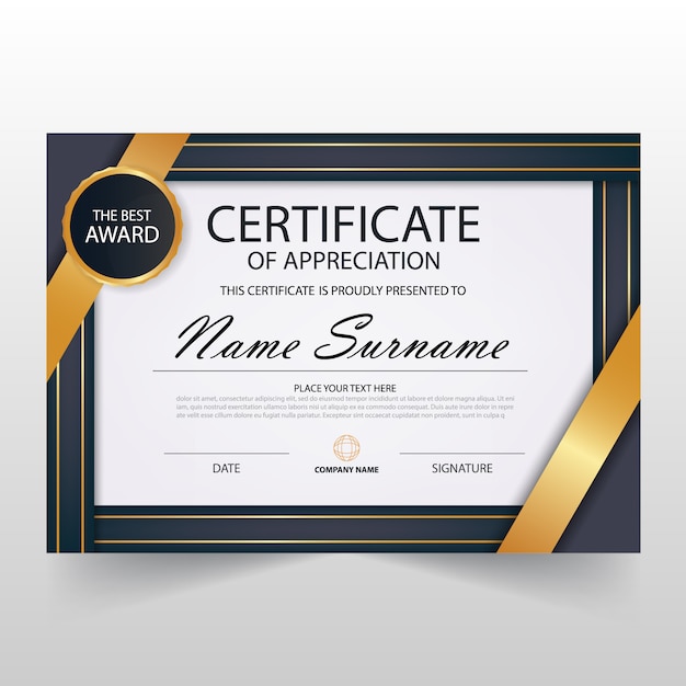 Gold black elegant certificado horizontal com ilustração do vetor