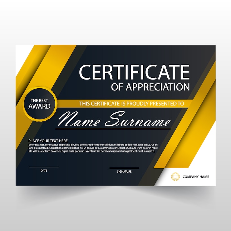 Vetor grátis gold black elegant certificado horizontal com ilustração do vetor