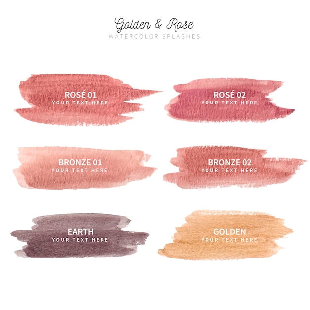 Vetor grátis golden, bronze & rosé aquarela splash collection