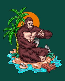 Gorila do verão tomando café em palm beach