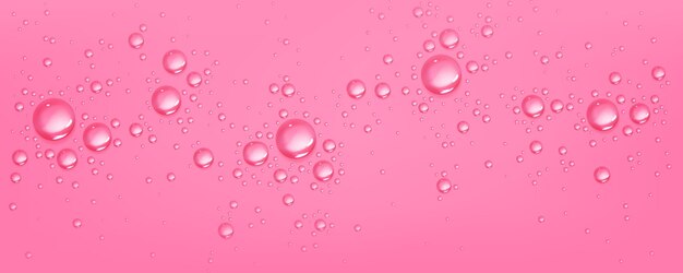 Gotas de água em bolhas esféricas de fundo rosa