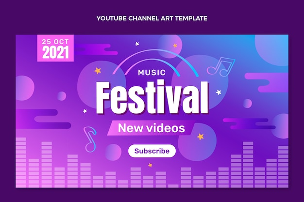 Gradient colorful music festival youtube channel art