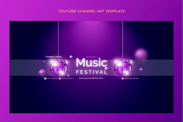 Gradient colorful music festival youtube channel art