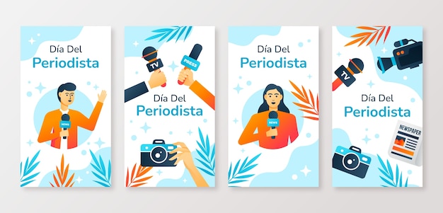 Vetor grátis gradient dia del periodista instagram stories collection