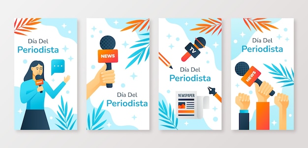 Vetor grátis gradient dia del periodista instagram stories collection