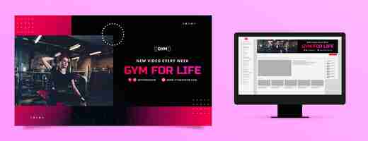 Vetor grátis gradient fitness gym arte do canal do youtube