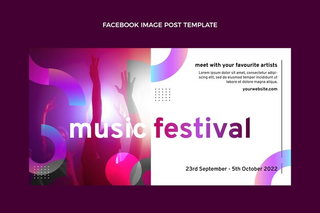 Gradiente colorido festival de música postagem no Facebook