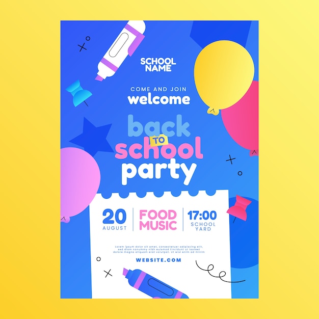 Gradiente de volta ao modelo de cartaz de festa escolar