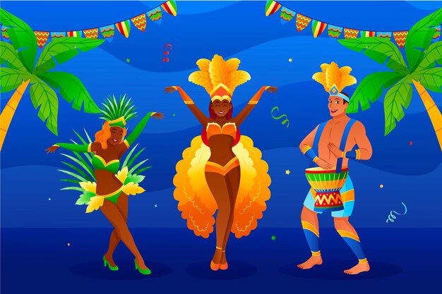 Gradiente ilustração de personagens de celebração do carnaval brasileiro