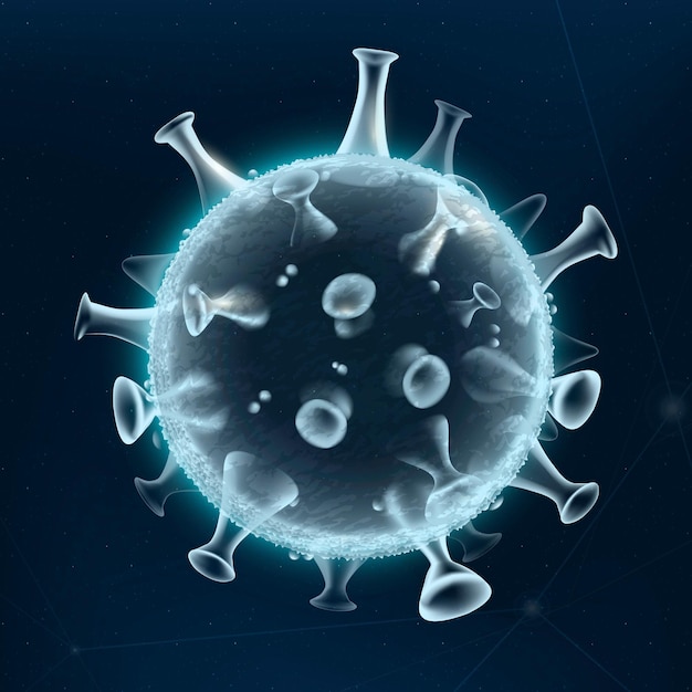 Gráfico de néon azul de vetor de biotecnologia de células de vírus Covid-19