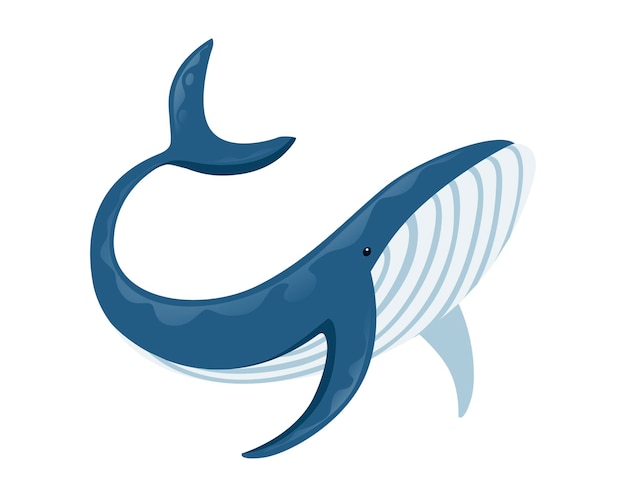 Grande baleia azul dos desenhos animados animal design maior mamífero na ilustração em vetor plana terra isolada no fundo branco.