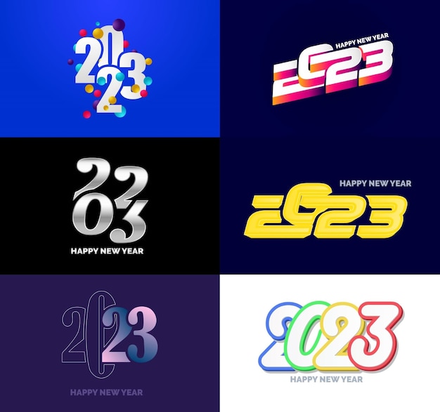 Grande conjunto de 2023 feliz ano novo logotipo design de texto modelo de design de número 2023 ilustração vetorial de ano novo