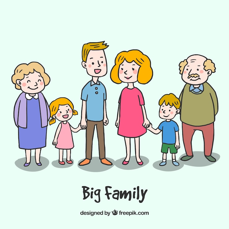 Vetor grátis grande família feliz com estilo desenhado de mão